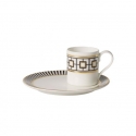 Filiżanka do espresso ze spodkiem 14,5 x 14,5 x 6 cm biało-czarno-złota - MetroChic