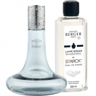 Lampa zapachowa Starck niebieska + olejek zapachowy Peau de Soie 250 ml - Maison Berger