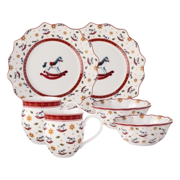 Talerz, miska i kubek świąteczny śniadaniowy Konik na biegunkach dla 2 osób - Toy's Delight Villeroy & Boch 14-8585-7289