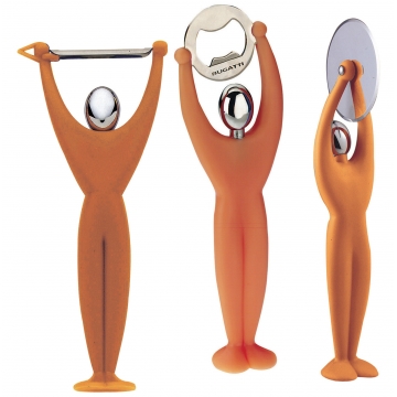 Obieraczka, nóż do pizzy i otwieracz do butelek Gym pomarańczowy- Casa Bugatti