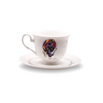 Filiżanka porcelanowa Irys Fioletowy paw 220 ml AS Ćmielów z ilustracją Józefa Wilkonia