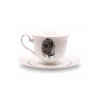 Filiżanka porcelanowa Irys Turkusowy paw 220 ml AS Ćmielów z ilustracją Józefa Wilkonia
