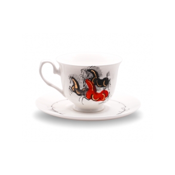 Filiżanka porcelanowa Irys Koński spacer 220 ml AS Ćmielów z ilustracją Józefa Wilkonia