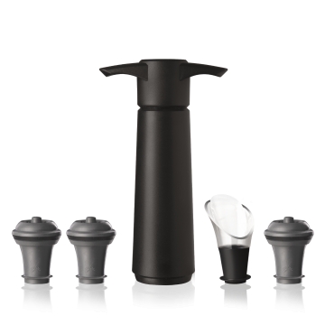 Wine Saver Czarny - zestaw do próżniowego zamykania wina 1 pompka + 3 korki + nalewak - Vacu Vin