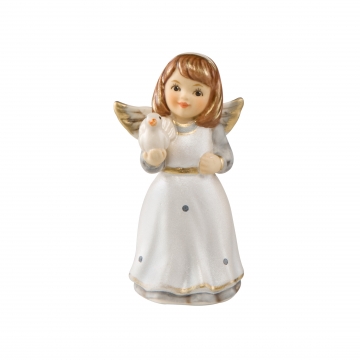 Aniołek z gołąbkiem 6 cm – porcelanowa figurka ręcznie malowana