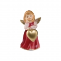 Figurka porcelanowa Aniołek z sercem w różowej sukience 6 cm