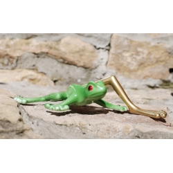 Figurka Żaba z długą złotą nogą - zielona