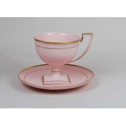 Filiżanka do herbaty Matylda złote paski z różowej porcelany