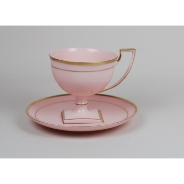 Filiżanka do kawy Matylda złote paski z różowej porcelany