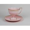 Filiżanka do kawy Matylda złote paski z różowej porcelany